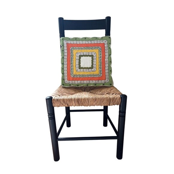 Handmade Square Vintage Scarf Pillow /Wall Art w Retro Floral Design Green Orang - Picture 3 of 6